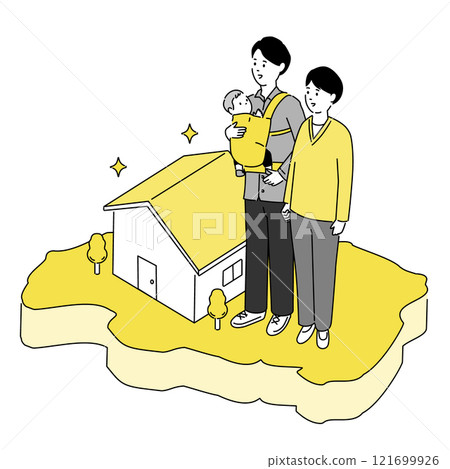 Map of Hiroshima prefecture and young family and house illustration, vector Map of Hiroshima prefecture and young family and house illustration, vector 121699926