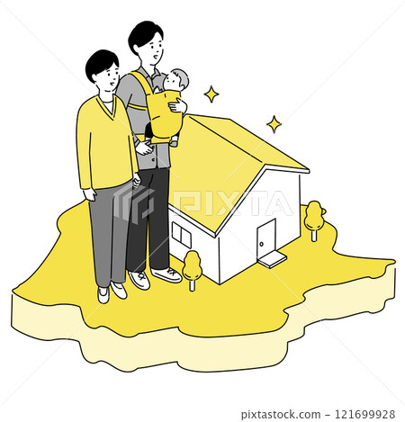 岡山縣地圖和年輕家庭/房屋插圖、向量 岡山縣地圖和年輕家庭/房屋插圖、向量 121699928