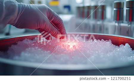 Gloved hand interacting with a vibrant bubbling solution in a scientific setting, emphasizing laboratory experimentation and precise handling Gloved hand interacting with a vibrant bubbling solution in a scientific setting, emphasizing laboratory experimentation and precise handling 121700251