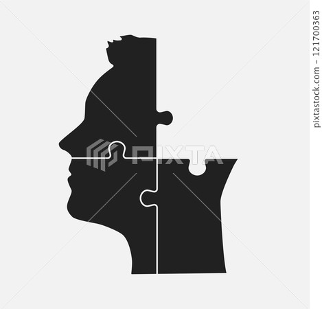 Male head. Humane brain made from puzzle pieces Male head. Humane brain made from puzzle pieces 121700363
