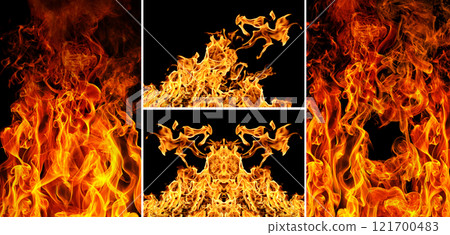 Collection of fire and burning flame isolated on black Collection of fire and burning flame isolated on black 121700483