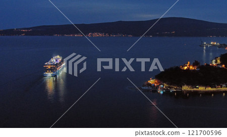 Cruise ship in Kotor Bay at night Cruise ship in Kotor Bay at night 121700596