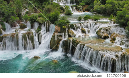 Krka Waterfalls with turquoise water 121700606