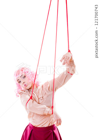 woman girl stylized like marionette puppet on string woman girl stylized like marionette puppet on string 121700743