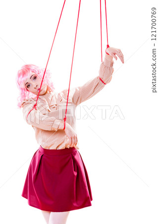 woman girl stylized like marionette puppet on string 121700769