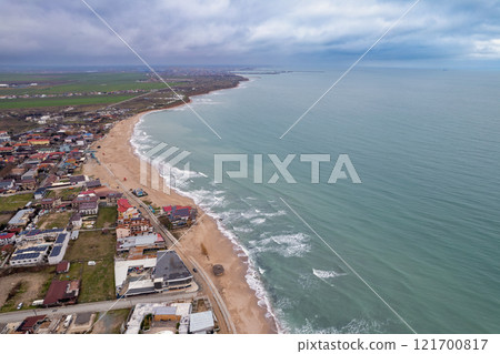 Aerial view over Vama Veche village. Black Sea coast, Romania. Aerial view over Vama Veche village. Black Sea coast, Romania. 121700817