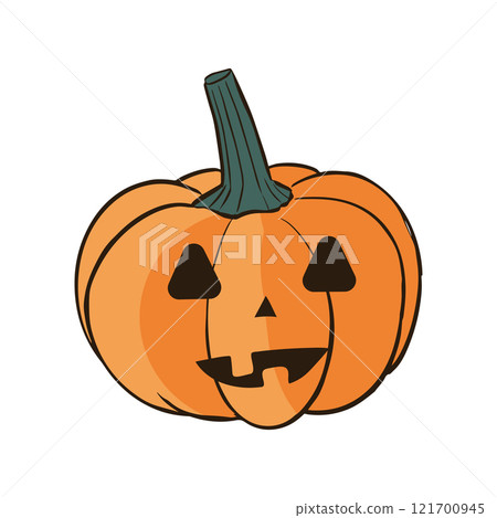 Halloween pumpkin with happy face on dark background. Halloween pumpkin with happy face on dark background. 121700945