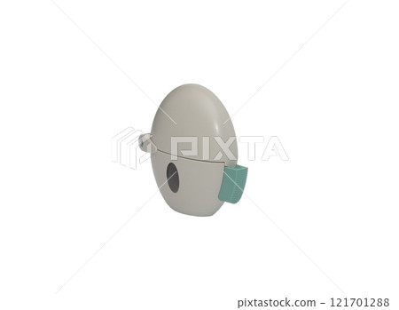 Asthma inhaler, disc and hand inhaler, and capsule inhaler. On a white background. 121701288