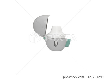 Asthma inhaler, disc and hand inhaler, and capsule inhaler. On a white background. Asthma inhaler, disc and hand inhaler, and capsule inhaler. On a white background. 121701290