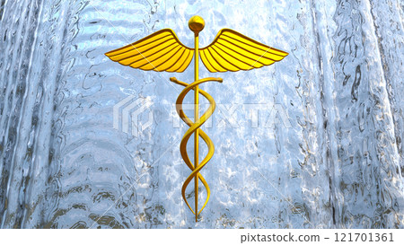 Caduceus is a staff with wings and two snakes wrapped around it 121701361