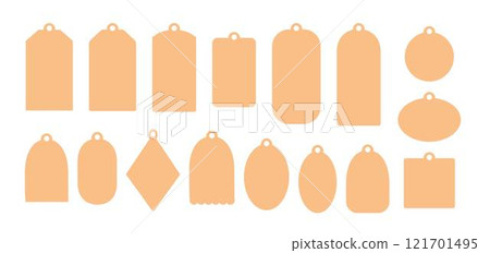 Gift tags or labels set, blank printable stickers template collection hand drawn illustration in flat style, seasonal decorative elements, price tags mock up to showcase art ideas 121701495