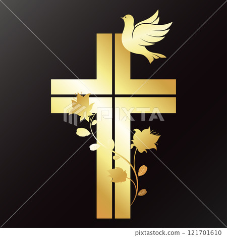 Golden Christian cross, dove and climbing flower Golden Christian cross, dove and climbing flower 121701610