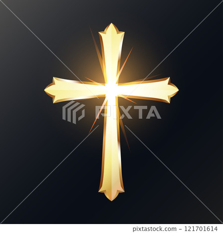Golden shining Christian cross beautiful design 121701614