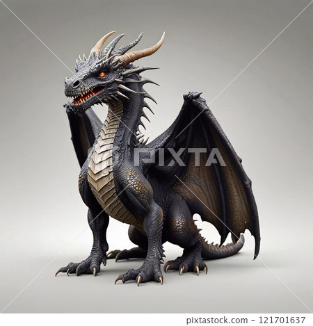 Terrible scary dragon with wings, full length, close-up 121701637