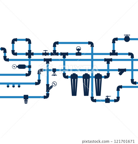 Water pipe system with valves and water filters 121701671