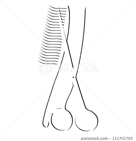 Scissors and comb beautiful silhouette. Design for a beauty salon Scissors and comb beautiful silhouette. Design for a beauty salon 121701705