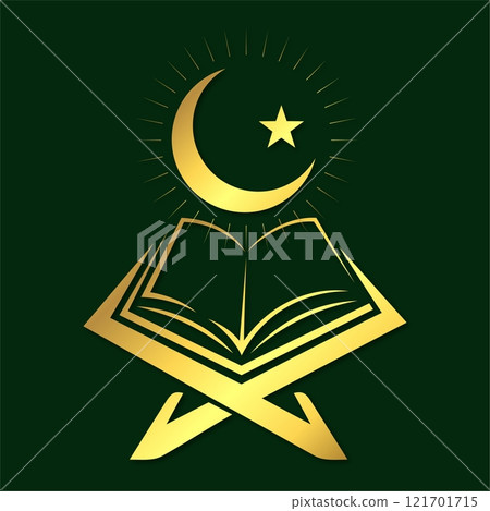 Quran on stand and golden crescent star Quran on stand and golden crescent star 121701715