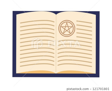 Magic spell book. Magicians knowledge book of mystery witchcraft. Educational mystic literature. Book of magic spells, fairy tales, mystical alchemy recipes. Vector illustration. 121701801