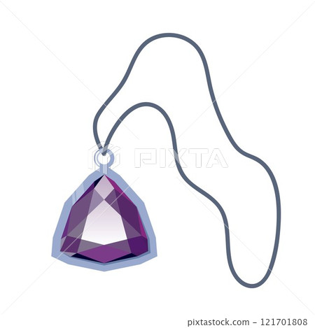 Magic amulet pendant with crystal, diamond, precious stone in metal frame hanging on rope. Vector illustration. Magic amulet pendant with crystal, diamond, precious stone in metal frame hanging on rope. Vector illustration. 121701808