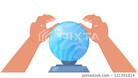 Fortune teller's hands over a crystal ball. Predicting the future through astrology and witchcraft. Vector illustration. 121701814
