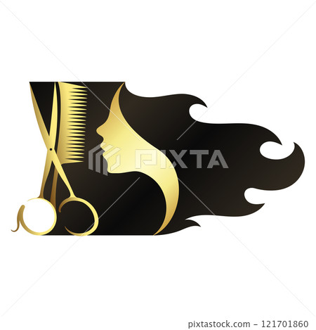 Scissors comb silhouette of a girl with hair Scissors comb silhouette of a girl with hair 121701860