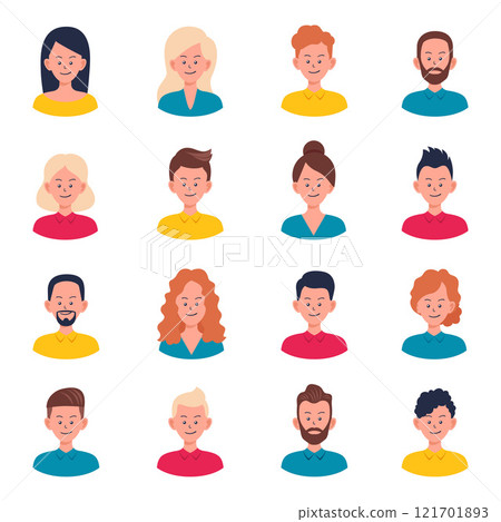 Set of portraits and avatars of man and woman.Facial expression. 121701893