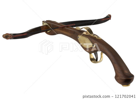 Vintage small crossbow isolated on white Vintage small crossbow isolated on white 121702041