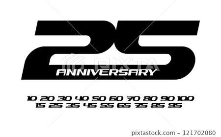Bold anniversary typography featuring numbers from 10 to 100 in a sleek, racing automotive style. Perfect for corporate branding, milestone celebrations, or event materials. Vector illustration Bold anniversary typography featuring numbers from 10 to 100 in a sleek, racing automotive style. Perfect for corporate branding, milestone celebrations, or event materials. Vector illustration 121702080