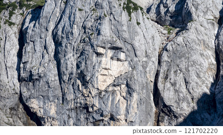 mage of a womans face known as The Pagan girl in the majestic rocks of Prisank mountain 121702220