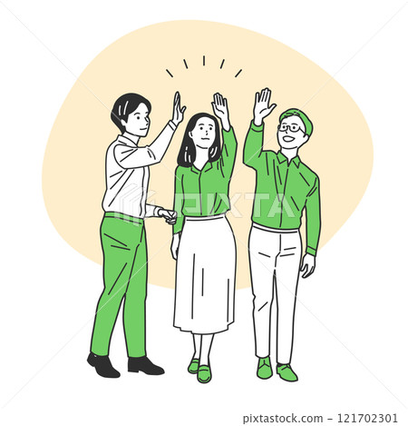 辦公室休閒男女擊掌 121702301