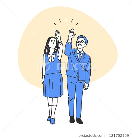 身著制服的男女擊掌 121702309