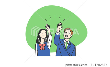 Men and women in uniforms high-fiving 121702313