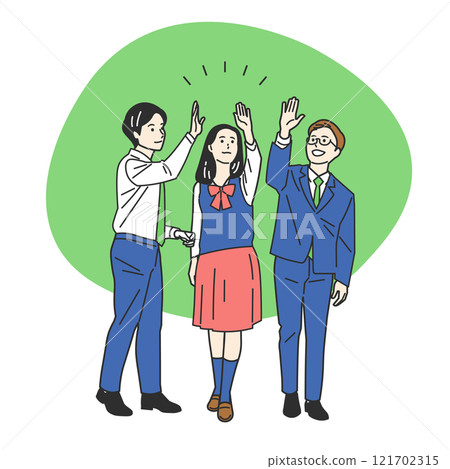 Men and women in uniforms high-fiving 121702315