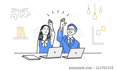 Men and women in uniforms high-fiving 121702318