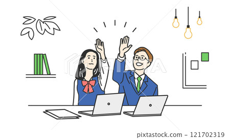 Men and women in uniforms high-fiving 121702319