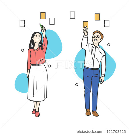 Men and women in office casual clothes thinking about a plan 121702323