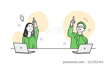 Men and women in office casual clothes pointing 121702341