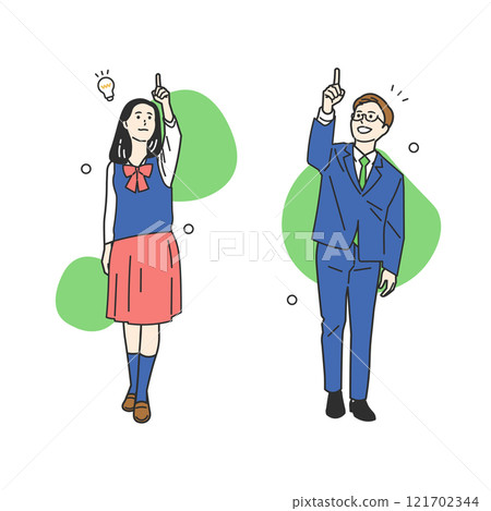 Men and women in uniforms pointing 121702344
