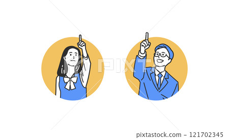 穿著制服的男人和女人指著 121702345