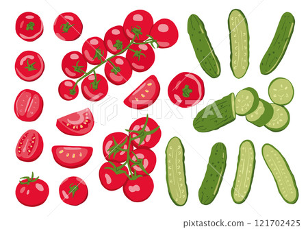 Cherry Tomatoes and Cucumbers Vector Set Isolated on White Background Cherry Tomatoes and Cucumbers Vector Set Isolated on White Background 121702425