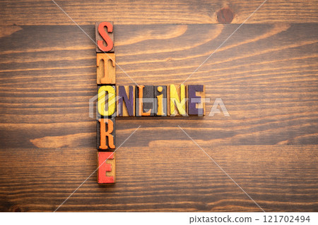 Online Store. Words from the letters of the alphabet. Crossword with wooden cubes Online Store. Words from the letters of the alphabet. Crossword with wooden cubes 121702494