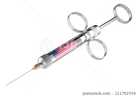Syringe with the United States flag. 3D rendering Syringe with the United States flag. 3D rendering 121702554
