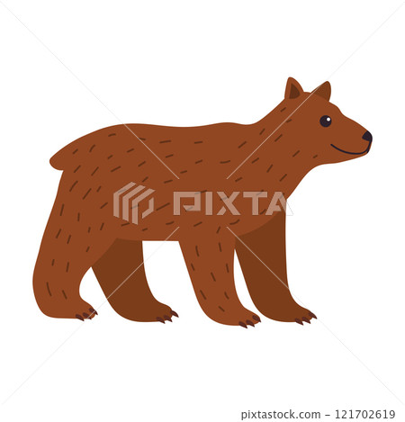 Cartoon brown bear isolated on white background. Forest animal on a walk. 121702619
