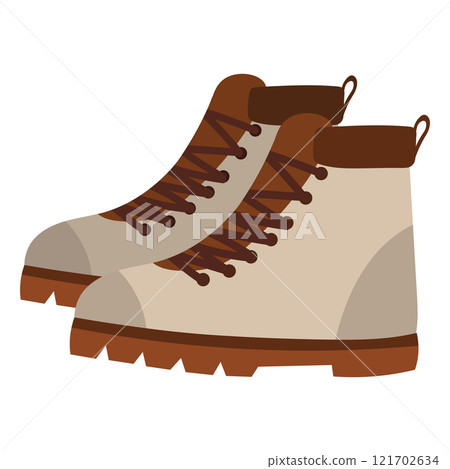 Cartoon hiking boots in flat style isolated on white background. 121702634
