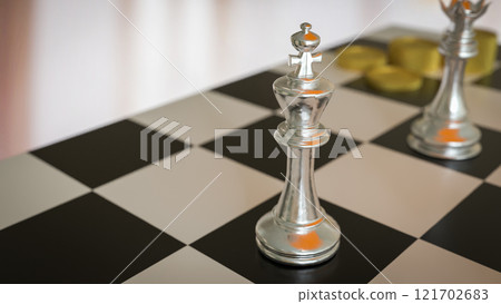 The Silver chess on Board for Business or Board game concept 3d rendering. 121702683