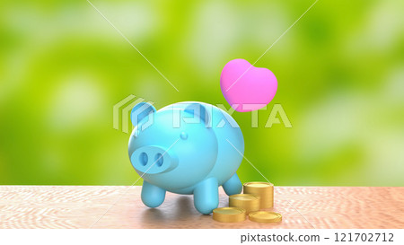 The Piggy Bank and Heart for Saving or earn concept 3d Rendering. 121702712