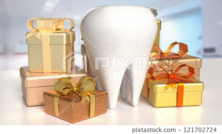 The Teeth and gift box for Dental or Health concept 3d rendering. The Teeth and gift box for Dental or Health concept 3d rendering. 121702724