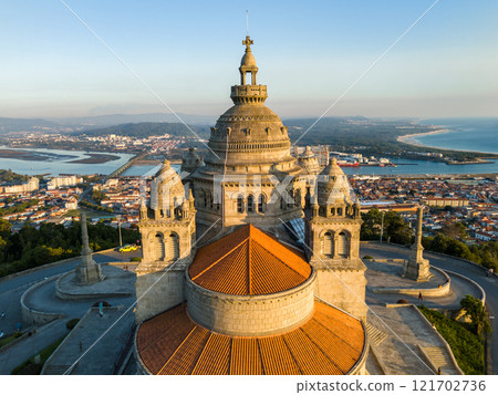 Basilica Santa Luzia at Sunset. Viana do Castelo, Portugal. Aerial View 121702736