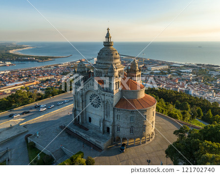 Basilica Santa Luzia at Sunset. Viana do Castelo, Portugal. Aerial View 121702740