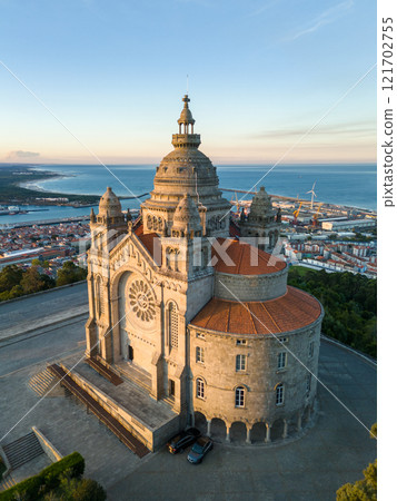 Basilica Santa Luzia at Sunrise. Viana do Castelo, Portugal. Aerial View 121702755